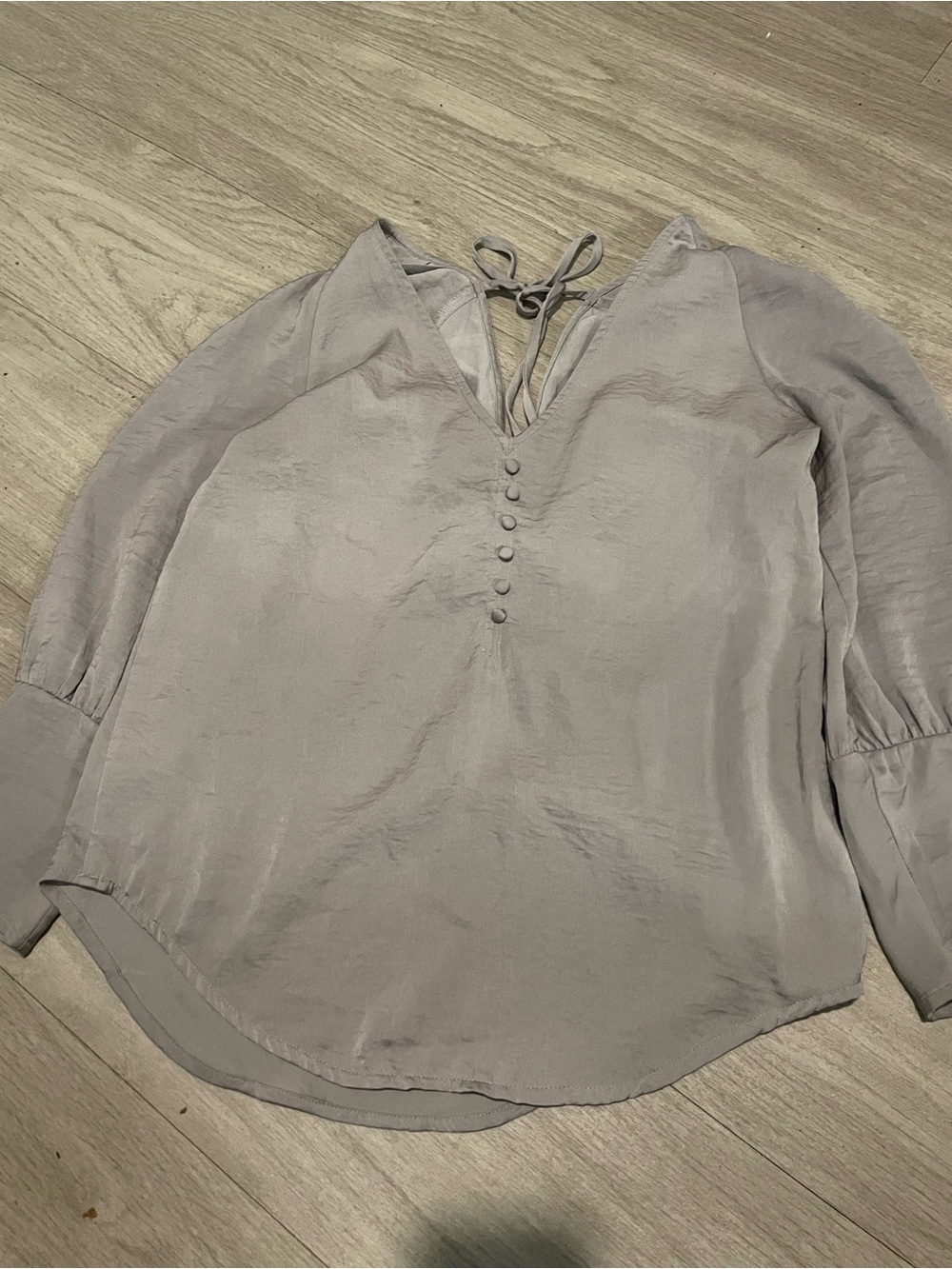 Express Dusty Gray V-Neck Button-Front Blouse